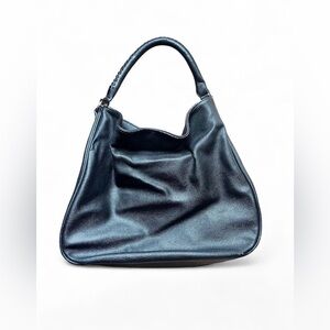 H&M Black Faux Leather & Suede Hobo Bag with Gold Bottom Zipper Detail